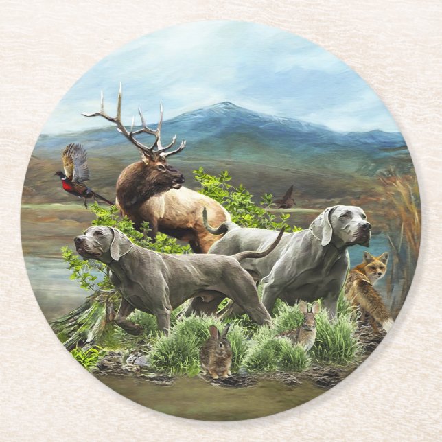 Dessous De Verre Rond Weimaraner, "Grey Ghost" (Devant)