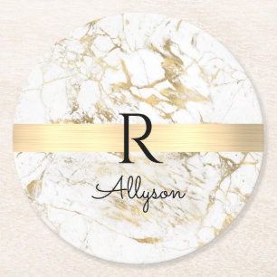 Dessous De Verre Rond Wh & Gold Marble Gold Bar, do-it-yourself Nom Noir