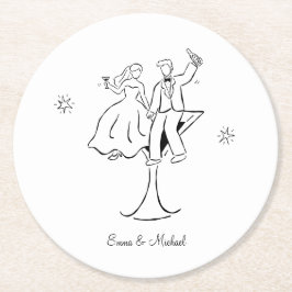 Dessous De Verre Rond Whimsical Hand Drawn Couple Wedding Engagement 