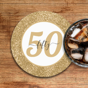 Dessous De Verre Rond White & Gold Parties scintillant 50 Cinquante ans 