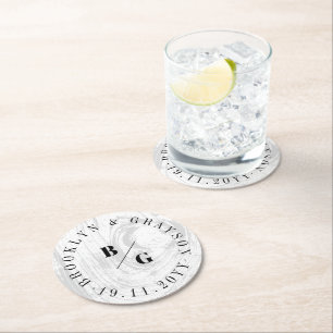 Dessous De Verre Rond White Rustic Woodgrain Texture Chic Mariage d'hive