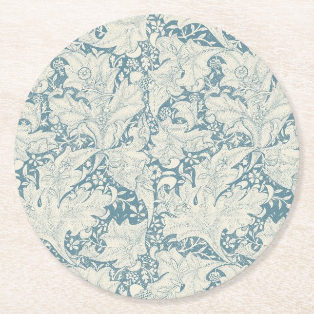 Dessous De Verre Rond William Morris Wallflower bleu damas floral (Devant)