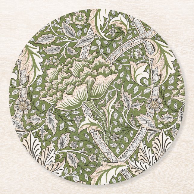 Dessous De Verre Rond William Morris Windrush fleurs florales classique (Devant)