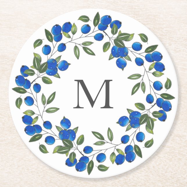 Dessous De Verre Rond Wreath Blueberries (Devant)
