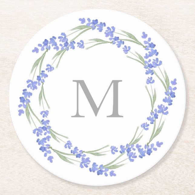 Dessous De Verre Rond Wreath Lavande d'aquarelle (Devant)