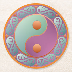 Dessous De Verre Rond Yin Yang Médaillon Violet Turquoise