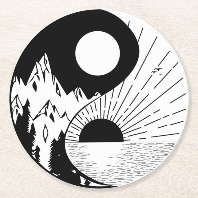 Dessous De Verre Rond Zen Yin Yang noir blanc (Devant)