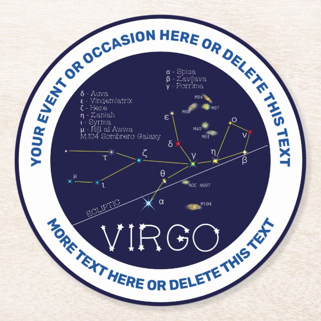 Dessous De Verre Rond Zodiac Constellation Virgo (Devant)