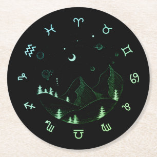 Dessous De Verre Rond Zodiac Wheel Mountain Landscape