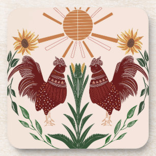 Dessous-de-verre Rooster d'art populaire soleil symétrique concepti
