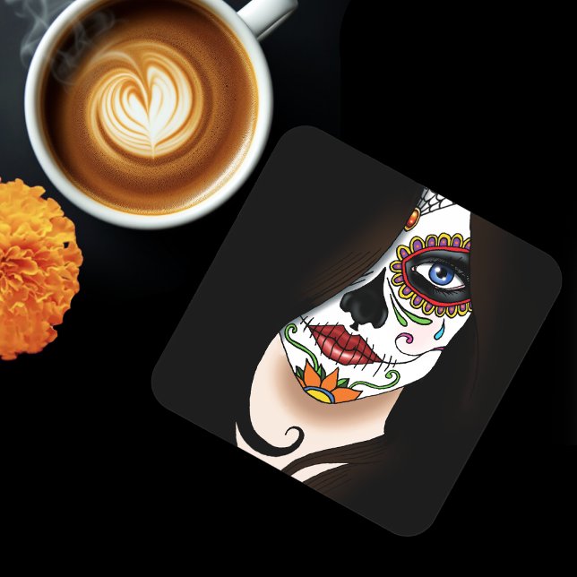 Dessous-de-verre Rosa Sugar Skull Portrait (Créateur téléchargé)