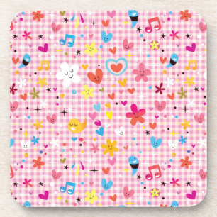 Dessous-de-verre rose de motif de bande dessinée d'amusement