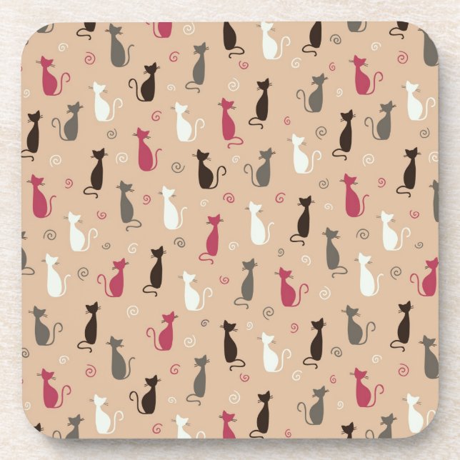 Dessous-de-verre rose de motif de chats (Devant)