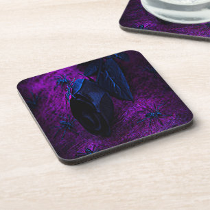 Dessous-de-verre Rose éffrayant en matière noire, araignées noires