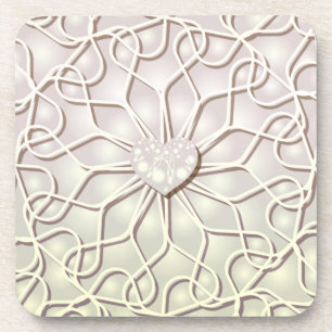 Dessous-de-verre Rose Géométrique Or LOVE Motif de Cœur