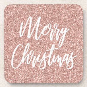 Dessous-de-verre Rose Gold Faux Paillettes Calligraphie Joyeux Noël