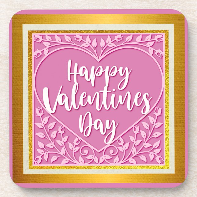 Dessous-de-verre Rose rose moderne Coeur floral Romantique Valentin (Devant)