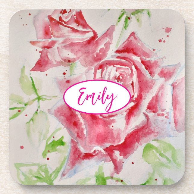 Dessous-de-verre Rose rose Rose Aquarelle Fleur Floral art (Devant)