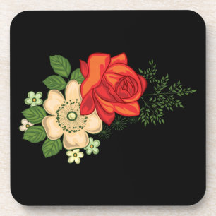 Dessous-de-verre Rose rouge et marguerites Arrière - plan noir