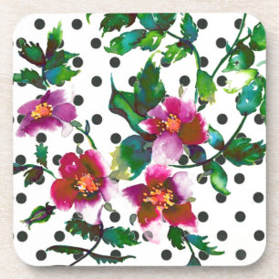 Dessous-de-verre Rose vintage -pois noirs et blancs