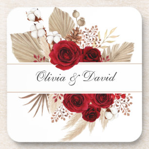 Dessous-de-verre Roses de Bourgogne et Mariage d'herbe Pampas