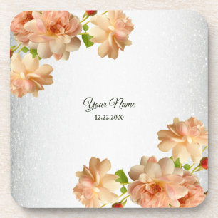 Dessous-de-verre Roses Péches Fleur Glitter Argent Mariage Fête