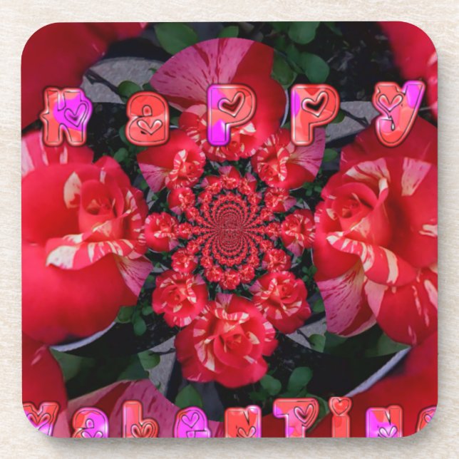 Dessous-de-verre Roses rouges Iridescente "Bonne Saint Valentin" Im (Devant)