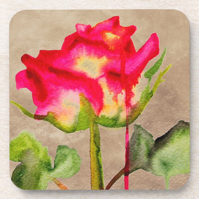 Dessous-de-verre Rosier thé hybride aquarelle art floral moderne (Devant)