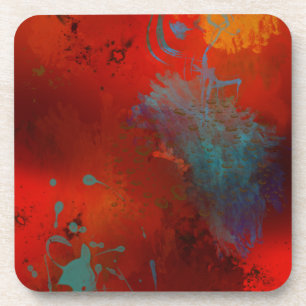 Dessous-de-verre Rouge, Aqua & Gold Grunge Digital Art Abstrait