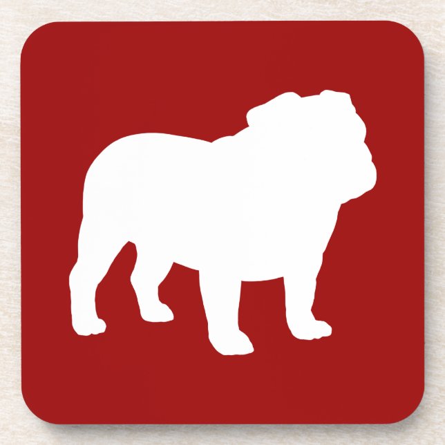 Dessous-de-verre Rouge et blanc anglais de silhouette de bouledogue (Devant)