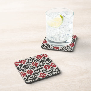 Dessous-de-verre Rouge noir blanc géométrique Keffiyeh Motif folklo