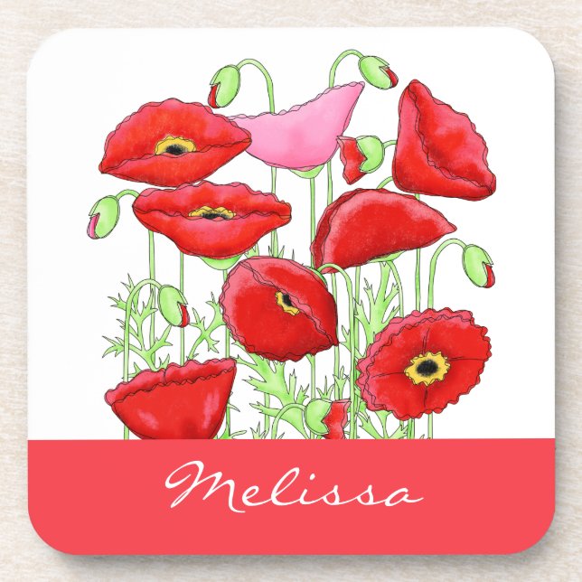 Dessous-de-verre Rouge Papes Rose Art Nom personnalisé Personnalisé (Devant)