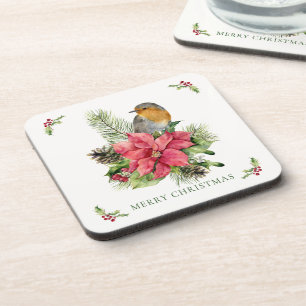 Dessous-de-verre Rouge Robin Poinsettia Noël