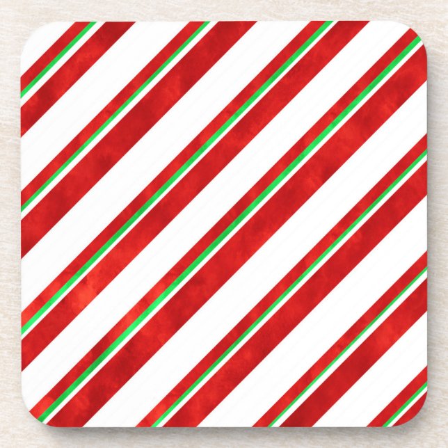 Dessous-de-verre Rouge Vert blanc Aquarelle Sucre de canne rayures (Devant)