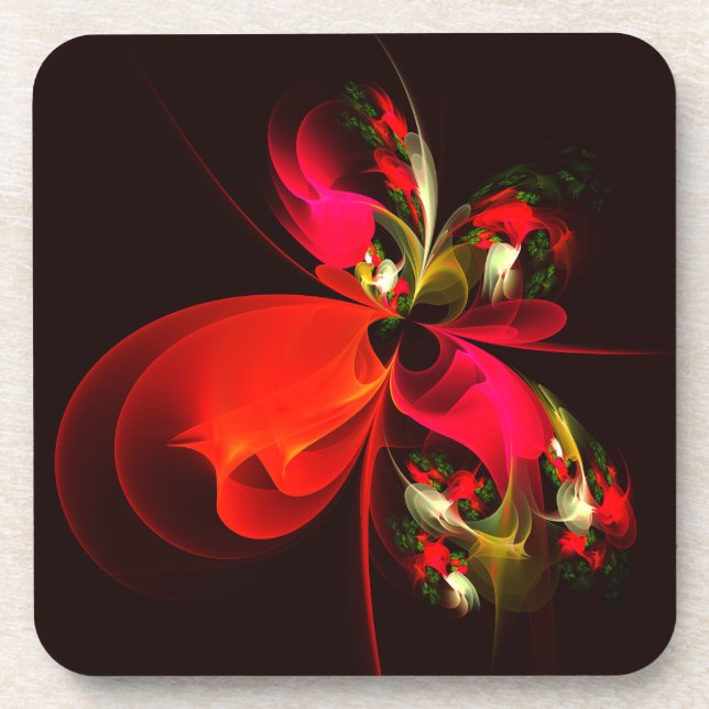 Dessous-de-verre Rouge Vert Floral Moderne Art Abstrait Motif #02 (Devant)