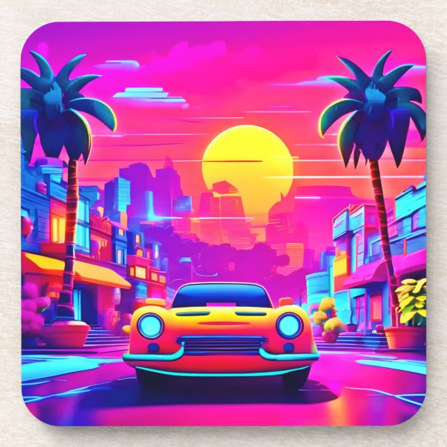 Dessous-de-verre Route Neon Sunset City (Devant)