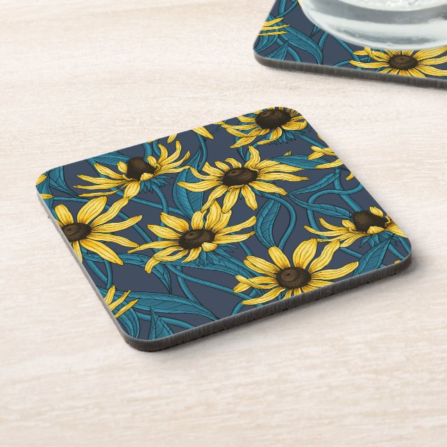 Dessous-de-verre Rudbekia jaune sur la marine (Côté gauche)