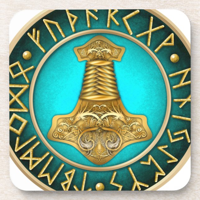 Dessous-de-verre Runes - marteau de Thors - Teal (Devant)