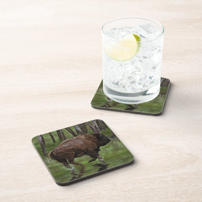Dessous-de-verre Running Buffalo & Forest, Bison-lover's Design (Côté Droit)
