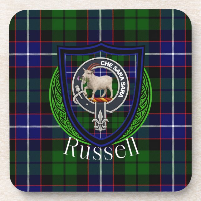 Dessous-de-verre Russell Scottish Clan Tartan & Crest (Devant)