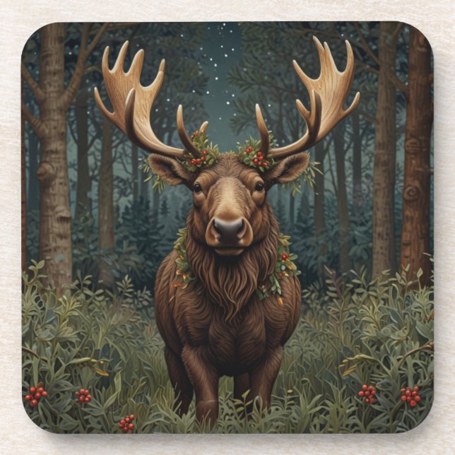 Dessous-de-verre Rustic Christmas moose deer boho woodland forest  (Devant)