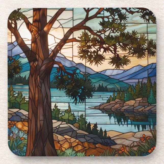 Dessous-de-verre Rustic mountain range landscape stain glass  (Devant)
