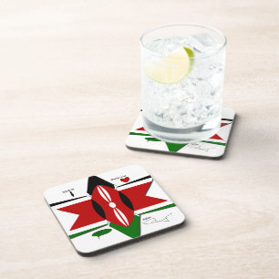Dessous-de-verre Safari sous le drapeau kenyan : Conception d'étoil