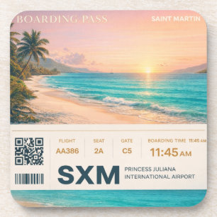 Dessous-de-verre Saint Martin SXM Boarding Pass Sunset