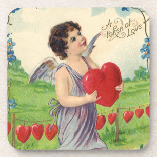 Dessous-de-verre Saint-Valentin vintage, ange victorien avec cœur