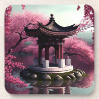 Sakura Cherry Blossom Garden Shrine Pond Japonais