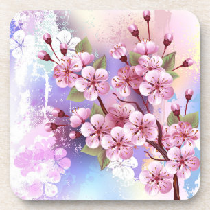 Dessous-de-verre Sakura rose sur la peinture Arrière - plan