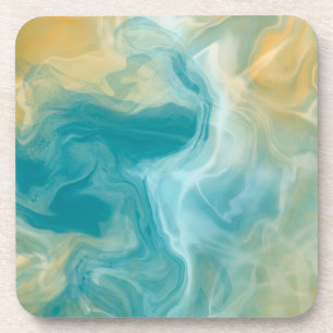 Dessous-de-verre Sandy Brown Ocean Blue Fluid Art