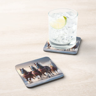 Dessous-de-verre Santas Chevaux de Neige de Noël,