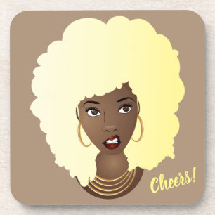 Dessous-de-verre Santé! Une Femme Noire Blonde Afro, Frappée